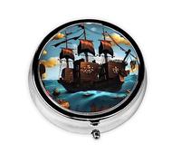 Pill Organizerï¼ŒRound Shaped Pack ï¼Œ3 Compartment Medicine Pill Caseï¼ŒPortable Pill Boxï¼ŒPill Dispensercartoon Pirate Ship
