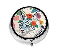Pill Organizerï¼ŒRound Shaped Pack ï¼Œ3 Compartment Medicine Pill Caseï¼ŒPortable Pill Boxï¼ŒPill Dispensercute White Tiger