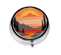 Pill Organizerï¼ŒRound Shaped Pack ï¼Œ3 Compartment Medicine Pill Caseï¼ŒPortable Pill Boxï¼ŒPill Dispensertree Hills and Rivers