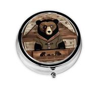 Pill Organizerï¼ŒRound Shaped Pack ï¼Œ3 Compartment Medicine Pill Caseï¼ŒPortable Pill Boxï¼ŒPill Dispenserrustic Lodge Bear