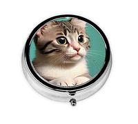 Pill Organizerï¼ŒRound Shaped Pack ï¼Œ3 Compartment Medicine Pill Caseï¼ŒPortable Pill Boxï¼ŒPill Dispensera Curious Cat