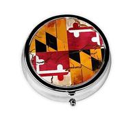 Pill Organizerï¼ŒRound Shaped Pack ï¼Œ3 Compartment Medicine Pill Caseï¼ŒPortable Pill Boxï¼ŒPill Dispenservintage Wooden Maryland Flag