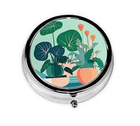 Pill Organizerï¼ŒRound Shaped Pack ï¼Œ3 Compartment Medicine Pill Caseï¼ŒPortable Pill Boxï¼ŒPill Dispenserindoor Cartoon Potted Green Plants