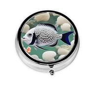 Pill Organizerï¼ŒRound Shaped Pack ï¼Œ3 Compartment Medicine Pill Caseï¼ŒPortable Pill Boxï¼ŒPill Dispenserwhite Tropical Fish