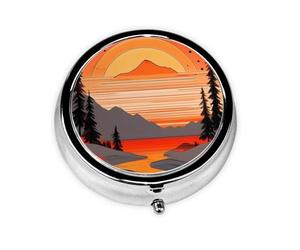 Pill Organizerï¼ŒRound Shaped Pack ï¼Œ3 Compartment Medicine Pill Caseï¼ŒPortable Pill Boxï¼ŒPill Dispensertree Hills and Rivers