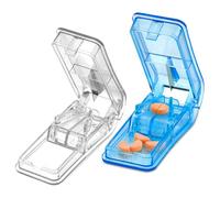 Pill Splitters - (Pack of 2) Pill Cutters with V- Grip for Small and Medication - Easily Cut Pills, Splitter | Cutter and Crusher with Pill Holder Case to Spli
