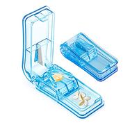 Pill Tablets Cutters for Small or Large Pills Cut in Half Quarter, Pill Splitter with Sharp Blade & Pill Storage Compartment (Blue)