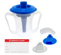PILL THING Adult Dysphagia Cup with Adjustable Flow Inserts - 250mL Controlled Sip Drinking Cup - 5cc & 10cc Options - Spill-Resistant with Optional 90° Nozzle (Blue, Pack of 1)