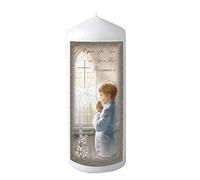 Pillar Candle First Holy Communion in Organza Bag Keepsake Gift 48 hrs Burn Time - Boy 5208