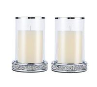 Pillar Candle Holders,Candlesticks Holder with Glass Hurricane Lid,Metal Candle Holder for Coffee Dining Table, Wedding, Christmas, Halloween, Home Decoration 2 Pieces a Set Silver YL001S