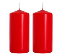 Pillar Candles, Pack of 2, Unscented, Long Burning Time, 10 x 5 cm / 4 x 2 in (Red, Matt)