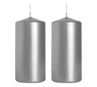 Pillar Candles, Pack of 2, Unscented, Long Burning Time, 10 x 5 cm / 4 x 2 in (Silver, Metallic)