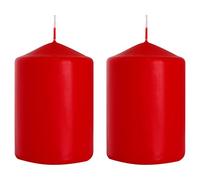 Pillar Candles, Pack of 2, Unscented, Long Burning Time, 15 x 7 cm / 6 x 2.75 in (Red, Matt)