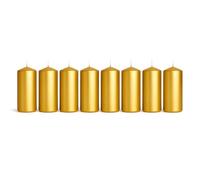 Pillar Candles Pack of 8 Unscented Gold Metallic - 10 x 5 cm / 4 x 2 in - Long Burning Up to 20 Hours - Elegant Dripless Wax Candles for Weddings, Christmas, Parties, Events, Home, Table Decoration