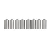Pillar Candles Pack of 8 Unscented Silver Metallic - 10 x 5 cm / 4 x 2 in - Long Burning Up to 20 Hours - Elegant Dripless Wax Candles for Weddings, Christmas, Parties, Events, Home, Table Decoration