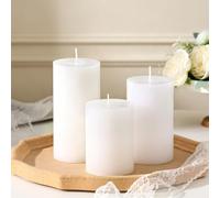 Pillar Candles Set of 3 - Hand-Poured Unscented Pillar Candle, Smokeless Decorative Candle for Home Decor Wedding, Candle Gifts for Women, Natural Plant Wax, Different Sizes, White (4", 5", 6")