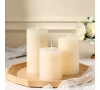 Pillar Candles Set of 3 - Hand-Poured Unscented Pillar Candle, Smokeless Decorative Candle for Home Decor Wedding, Candle Gifts for Women, Natural Plant Wax, Different Sizes, Ivory (4", 5", 6")