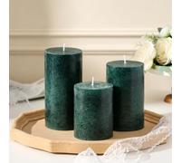 Pillar Candles Set of 3 - Hand-Poured Unscented Pillar Candle, Smokeless Decorative Candle for Wedding Home Decor, Candle Gifts for Women, Natural Plant Wax, Different Sizes, Green (4", 5", 6")