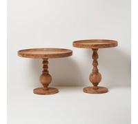 Pillar Solid Acacia Wood Side Tables, Set of 2