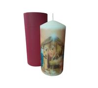 Pillar unscented Wax Candle A Timeless Tribute to The Birth of Christ - Yellow -The Nativity Candle with Wine Red Gift Box Edition