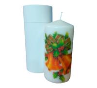 Pillar unscented Wax Candle Christmas Holiday Bell and Holly Decorative Candle with White Gift Box Edition