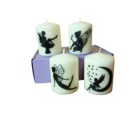Pillar unscented Wax Candle Set of Four Enchanting Fairy-Themed Decoration Black and White Relax Meditation Home Decor with Gift Box Romantic Festive Cozy