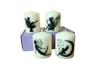 Pillar unscented Wax Candle Set of Four Enchanting Fairy-Themed Decoration Black and White Relax Meditation Home Decor with Gift Box Romantic Festive Cozy