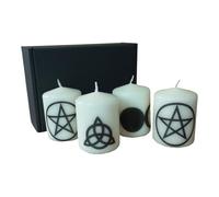 Pillar unscented Wax Candle Set of Four Witchy Pentagram Goddess Triple Moon Triquetra Symbol Decoration Magic Spell Relax Meditation Home Decor
