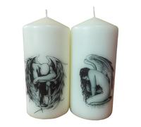 Pillar unscented Wax Candle Set of Two Angel Decoration Hand Decorated Relax Meditation Home Decor