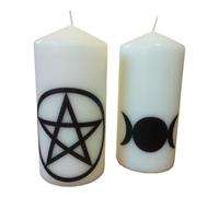 Pillar unscented Wax Candle Set of Two Witchy Pentagram Goddess Triple Moon Symbol Decoration Magic Spell Relax Meditation Home Decor