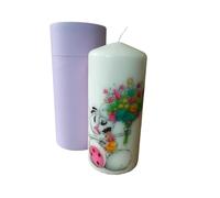 Pillar unscented Wax Candle The Whimsical Mouse with Flowers - A Sweet Gift of Warmth and Joy with Purple Gift Box Hand Decorated Home Decor