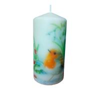 Pillar unscented Wax Christmas Candle Elegant Holiday Festive Candle with The Robin Bird Winter Design