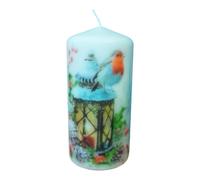 Pillar unscented Wax Christmas Candle Elegant Holiday Festive The Robin Bird with Lantern Winter Design