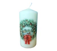 Pillar unscented Wax Christmas Candle Elegant Holiday Festive Vreath Village in Winter Scene