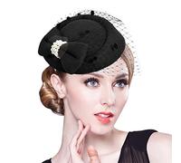 Pillbox Fascinator Hat Mesh Net Veil Headband Ascot Hats for Ladies Flower Veil Party Hat Feather Pearl Headband Bridal Headpiece Hat Hairband Feather Hair Band Party Headwear for Women Girls