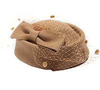 Pillbox Hat Fascinator Beret Wedding Party Top Hat Church Wool Hat for Women - Beige -