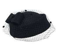 Pillbox Hat Fascinator Beret Wedding Party Top Hat Church Wool Hat for Women, Black, One Size
