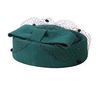 Pillbox Hat Fascinator Beret Wedding Party Top Hat Church Wool Hat for Women (Deep Green), Green, One Size