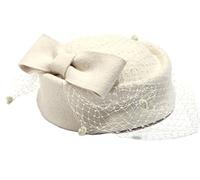 Pillbox Hat Fascinator Beret Wedding Party Top Hat Church Wool Hat for Women, Ivory, One Size