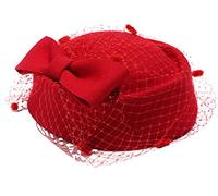 Pillbox Hat Fascinator Beret Wedding Party Top Hat Church Wool Hat for Women, Red, One Size