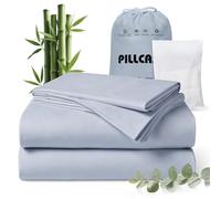 Pillcase Luxury Organic Tencel & Viscose from Bamboo Cooling Sheet Set,Silky Soft Lyocell Sheets with Deep Pocket, Hypoallergenic & Breathable Bedding with Pillowcases (Slate Blue, Queen)