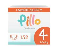Pillo Baby Nappy Size 4 - Monthly Pack of 152 Nappies, 4 Packs of 38 Diapers - Maxi (9-14 kg / 20-31 lbs) - Leak Protection for Sensitive Skin