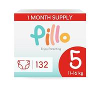 Pillo Baby Nappy Size 5 - Monthly Pack of 132 Nappies, 4 Packs of 33 Diapers - Junior (11-16 kg / 24-35 lbs) - Leak Protection for Sensitive Skin