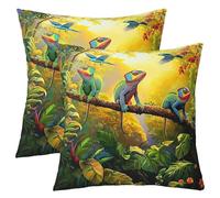 Pillow Case Chameleon Animals Summer Palm Tree Leaves Machine Washable Throw Pillow Cases Decorative Pillowcases For Outdoor Bed Living Room Set Of 2
