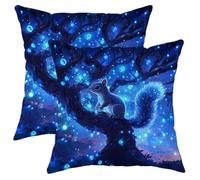 Pillow Case Cover Magical Night Blue Squirrel On Enchanted Tree Cozy Throw Pillow Cases Easy Care Pillowcases For Living Room Bedroom Sofa Set Of 2