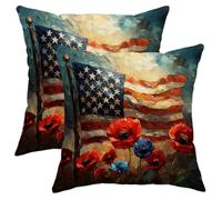 Pillow Case Cover Patriotic Red White Blue America Flag Summer Vintage Printed Throw Pillow Cases Invisible Zipper Pillowcases For Autumn Bed Bedroom Set Of 2