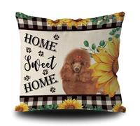 Pillow Case Dog Home Sweet Home Theme With Poodle Sunflorals Design Cozy Pillow Protectors Invisible Zipper Cushion Covers For Garden Patio Home
