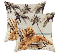 Pillow Case Funny Golden Doodle Dog Vintage Beach Palm Tree Pet Decorative Throw Pillow Cases Easy Care Pillowcases For Women Garden Sofa Set Of 2