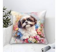 Pillow Case Shih Tzu Dog Modern Art Decorative,Watercolor Pet Art Pattern Square Cushion Covers Soft Polyester Throw Pillow Cases Home for Livingroom Outdoor Garden Sofa Decor 50x50cm