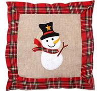 SHATCHI Hessian Home Bedroom Office Decorations Burlap Cotton Linen Printed Pillow Covers - Reindeer/Snowman/Robin/Christmas Pudding, 40x40cm